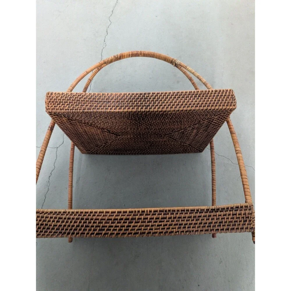 Amazing Vintage Two Tier Basket Wicker Basket Stand! Circa 1970's